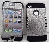 iPhone 4 4S Case Heavy Duty ishield Hybrid Snap On Circular Silver & Black