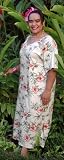 Plus Size Round Neck Long Dress - Coral Hibiscus Hawaiian Aloha Caftan/Kaftan Style Evening Dress