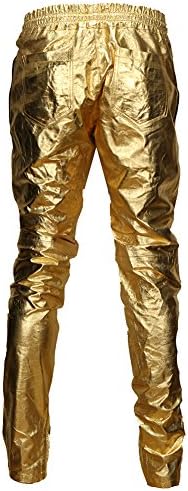 VIPARO Gold Metallic Lambskin Leather Slim Track Trousers Pants - Izzy Gold M