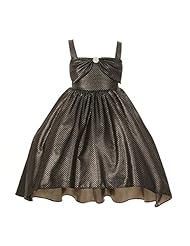 Girls Polka Dot Print High-Low-Hem Short    Sleeveless Metallic/Polyester  Dress With a Bow(s) and a Ribbon  and Rhinestones and Pearls