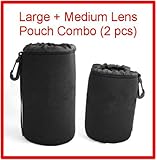 iGet (TM) Neoprene Camera Lens Pouch (Large + Medium 2pc Set) - Fits Nikon, ....