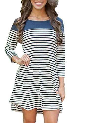 Kissky Women's Long Sleeve Color Block Striped T-Shirt Dress
