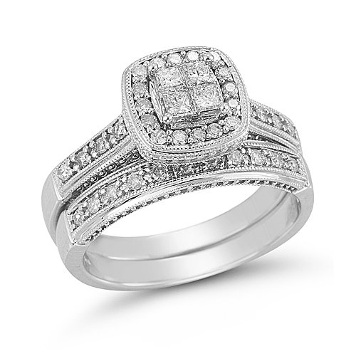 14k White-Gold Diamond Bridal Set (1/2 cttw H-I Color, I1-I2 Clarity) Size 7