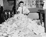 1939 photo Neutrality mail swaps post office graphic. Photograph shows U.S. Senate Office Building m