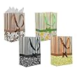 Stripes and Simple Flowers Pattern with Satin Bowtie & Handle Gift Bags with Tissue Paper - Multiple Colors (12 Pack)