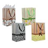 Stripes and Simple Flowers Pattern with Satin Bowtie & Handle Gift Bags with Tissue Paper - Multiple Colors (12 Pack)