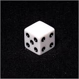 16mm d6 White Opaque Square Edge Dice with "Blank 1 Pip"