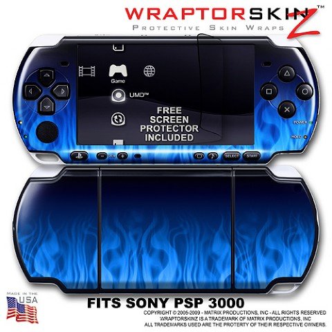 Fire Blue WraptorSkinz Skin and Screen Protector Kit fits Sony PSP 3000