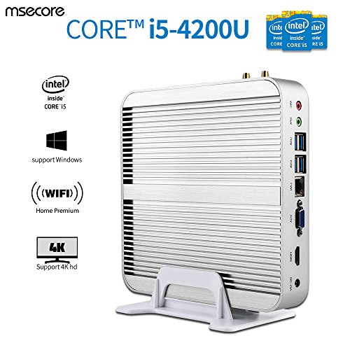 Msecore Fanless Protable Mini PC Host 4th Gen of intel i5-4200U CPU,4GB DDR3 RAM 256GB mSATA SSD, No CD-Ram