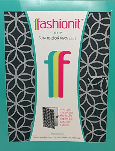 Fashionit Roxie Composition Notebook Cover, 9 X 11 Black with Gray/silver Flower Designs, w/ Mirror & Pockets