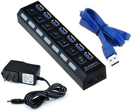 Elecsonix 7 Port Super High Speed 4.8 Gbps USB 3.0 Hub with Individual On/Off Switch,Blue LED Indicator + AC Adapter For Laptop PC Computer