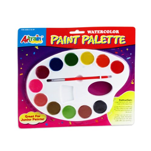 Children's Watercolor Paint Palette & Brush Set - ASTM D-4236, EN71