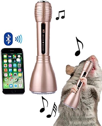Portable Wireless Microphone Karaoke Player KTV Bluetooth Speaker Handheld Wireless Microphone For Singing Anytime By The Iron for IPhone or Samsung (RoseGold)