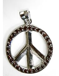925 St Sterling Silver Gem Peace Love Medal Pendant Birth Stone January RED Garnet Colored CZ Cubic Zirconia Stones 1 1/8 Inches Diameter