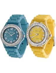GP by Brinley Co. Womens Rhinestone-accented Silicone Watch (Set of 2 Turquoise and Yellow)