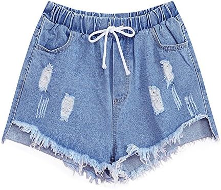 Bgoodgirl Women's Shorts Casual female Slim High Waist Denim Shorts Pure (Large, Blue)