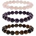 Gem Stone King 10mm Simulated Rose Quartz, Simulated Amethyst and Simulated Tiger's Eye Stretchy Bracelet Set
