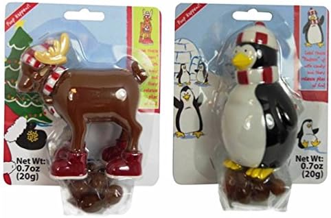 Holiday Fun Pooping Candy Dispensers Novelty Gift Variety Bundle: (1) Pooping Penguin Candy Dispenser, and (1) Pooping Reindeer Candy Dispenser, .7 Oz. Ea.