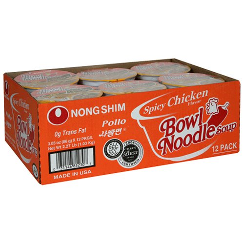 Nong Shim Bowl Noodle, Spicy Chicken, 3.03-Ounce Packages, 12-Count (Pack of 2) by Nong Shim