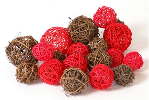 Rattanbälle, rot u. braun, 2er Pack
