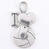 SUNYIK 25pcs Tibetan Silver Tone I Love Volleyball Heart Charms Findings