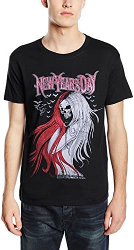 New Years Day Long Hair Skull logo Official Mens New Black T Shirt
