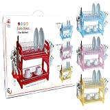22"- 2 TIER CHROME PLATED STEEL/PLASTIC DISH RACK HOME DECOR PINK