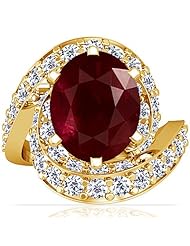 14K Yellow Gold Oval Cut Ruby Ring With Sidestones