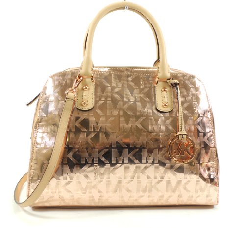 MICHAEL Michael Kors Large Mirror Metallic Signature Satchel (Rose Gold)