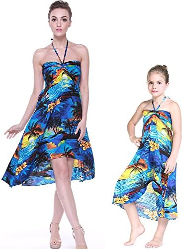Matching Hawaiian Luau Mother Daughter Butterfly Dress in Sunset Blue L-14