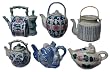 Blue and white chinese porcelain longevity teapot collection - set of 6 teapots