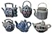 Blue and white chinese porcelain longevity teapot collection - set of 6 teapots