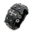 Power Black Leather Sharp Cut Fleur De Lis Cross Bracelet With Ball Stud Accents Adjustable Power Black Leather Sharp Cut Fleur De Lis Cross Bracelet With Ball Stud Accents Adjustable