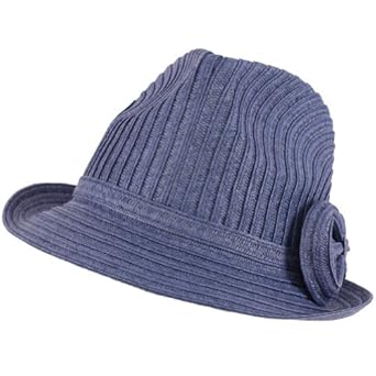 Ladies Summer Braid Ribbon Bow Fedora Trilby Hat Blue
