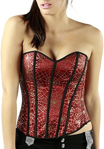 Afterpink Metal Spider's Web Two Side Lace up Corset (Medium, Red)