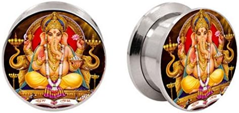 bOdfx Exclusive Ear Stretching Plugs. 1 Pair. Hindoo God Ganesha Ear Gauges (1" Stainless)