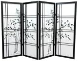 Unique Short Size Fireplace Screen - 4ft. Tall Double Cross Bamboo Tree Art Print Shoji Room Divider - 3 Sizes - 4 Colors