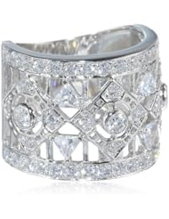 Platinum Plated Sterling Silver Simulated Diamond Filigree Ring, Size 7