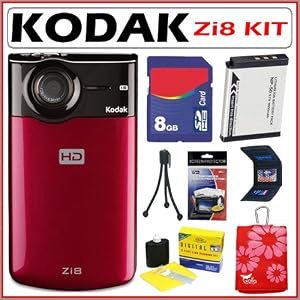 Kodak Zi8 Raspberry Zi8 High Definition Pocket Digital Video Camera with SD/ SDHC Slot and 2.5-inch LCD in Rasberry + 8GB Deluxe Accessory Kit