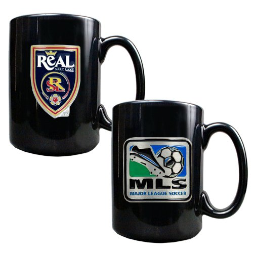 Sports MLS SALT LAKE CITY REAL SALT LAKE 2pc Black Ceramic Mug Set - Primary Team Logo & MLS Logo/Black Ceramic