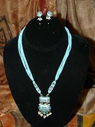 Lakh Kundan Aqua Necklace Jewelry Set Belly Dance/Dangling Earrings(Brand New) Free Shipping