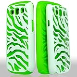 White Green Zebra Dual Flex Hard Hybrid Gel Case Cover For Samsung Galaxy S3 i9300 AT&T, T-Mobile, Sprint, Verizon