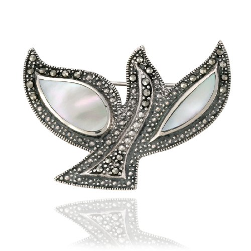 Sterling Silver Marcasite and Mother-of-Pearl Dove Pin