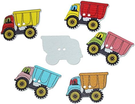Wood Buttons - Dump Truck - 15 Assorted Color Buttons Per Pack