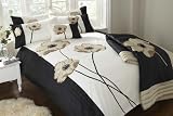 Double Bed Luxury Floral Embroidered Duvet Cover Set Katrina Black, Cream & Beige