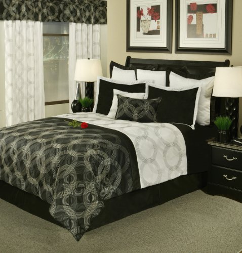 Sherry Kline Circa Black/White Comforter Set, King,Black/White, 8 Piece