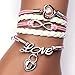 SusenstoneInfinity Pearl Heart Lock Friendship Leather Charm Bracelet