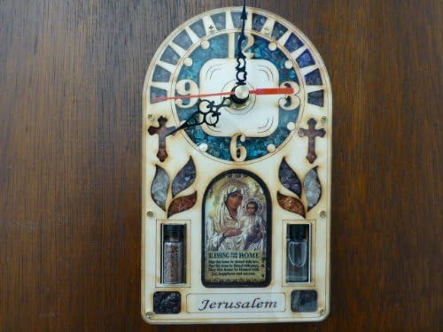 Wooden Clock for the Home Made in the Holy Land with the Virgin Mary