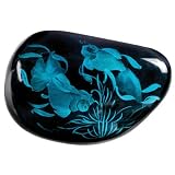 Paperweight Blue Goldfish Painting River Stone Asian Art ~ Fair Trade