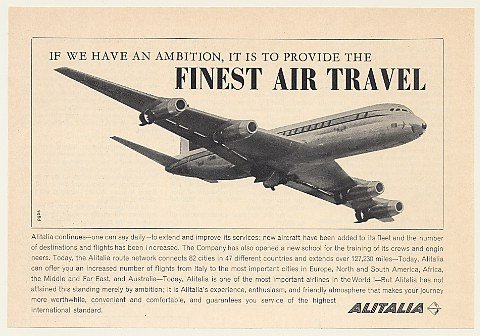 1965 Alitalia Airlines Jet Aircraft Finest Air Travel Print Ad (46301)